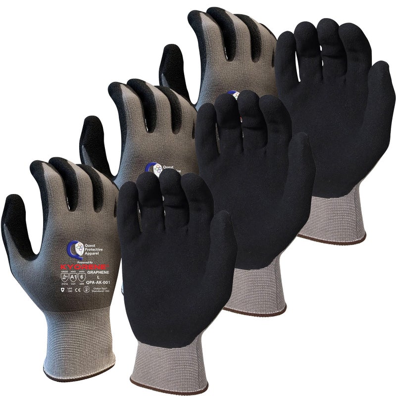 Quest Protective Apparel Cut and Puncture Resistant Work Gloves â€“ Lightweight Durable Graphene Safety Gloves - Construction, DIY, Kitchen and Mechanical Use for Men and Women- Large, Pack of 3 - Image 1